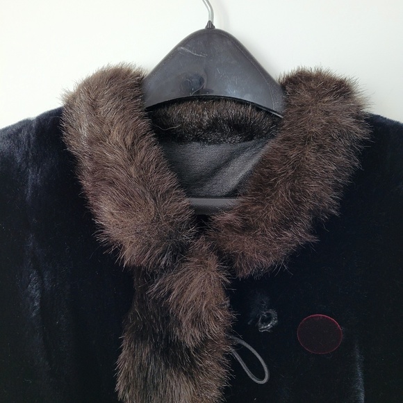 VINTAGE 70s Luxurious Faux Mink Fur‎ Coat Hillmoor Silk Lining Black Brown XL - Picture 3 of 11